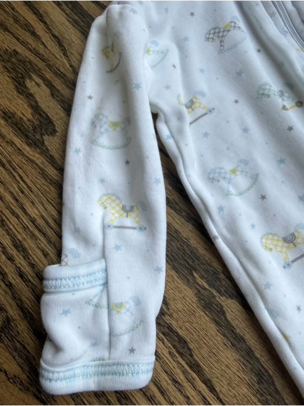 Baby Loren Rocking Horse Pima Footie - White with Pastel Accents